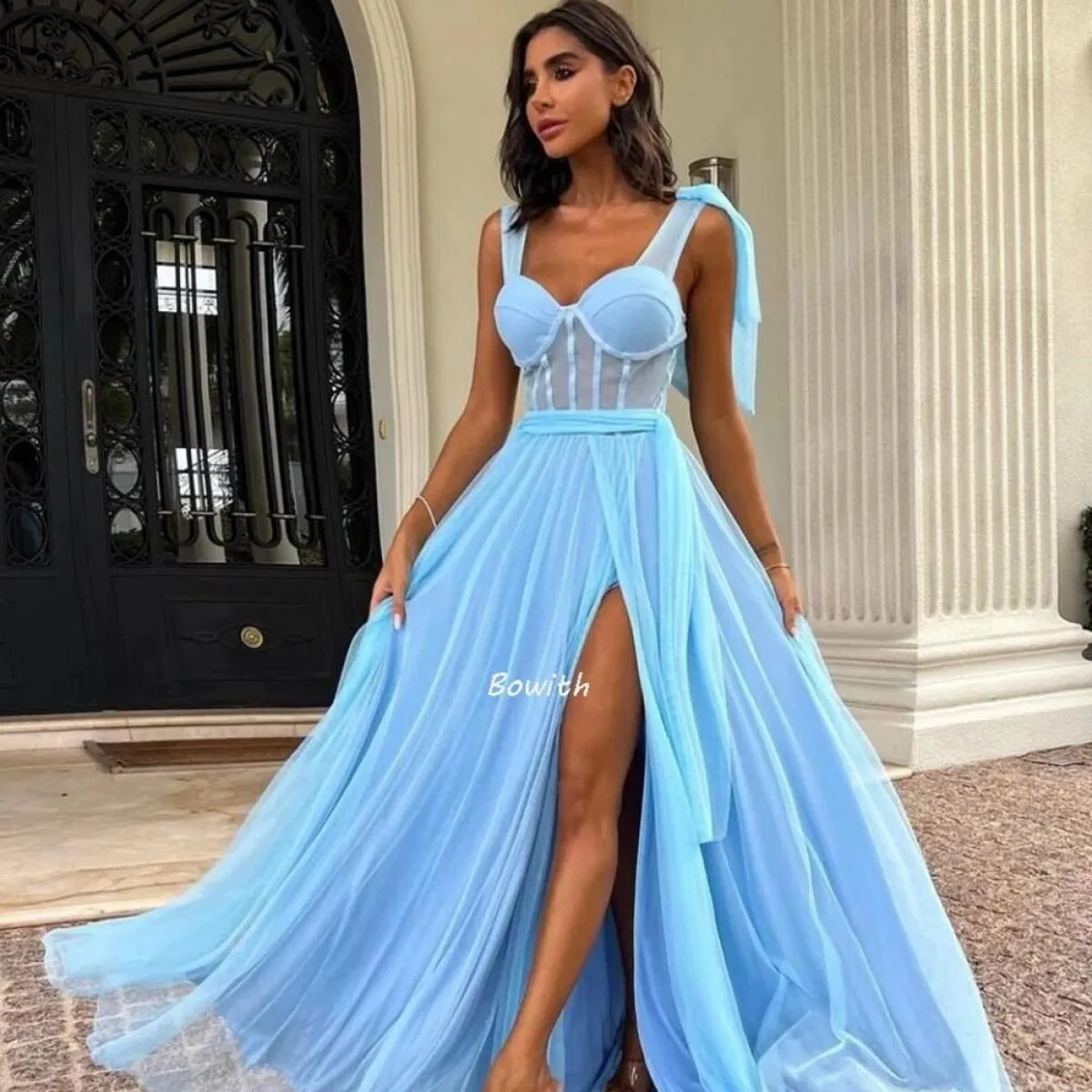 Abiti da festa da sera blu cielo Abito da festa monospalla Abito formale per donna Elegante abito da festa di Natale Robe De Soi