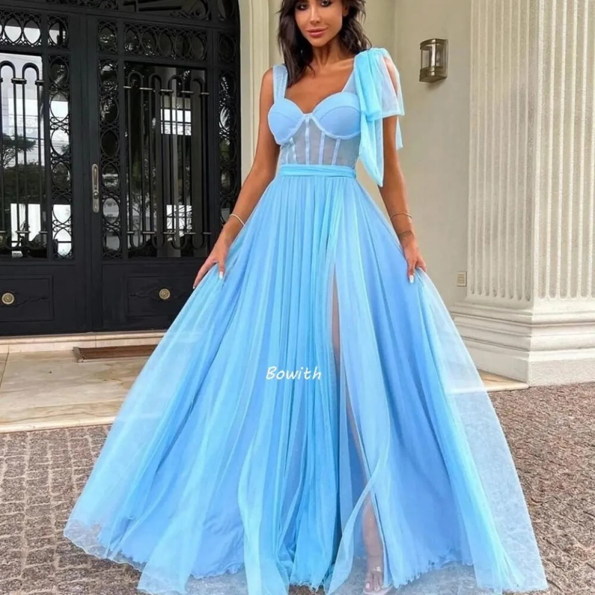 Abiti da festa da sera blu cielo Abito da festa monospalla Abito formale per donna Elegante abito da festa di Natale Robe De Soi