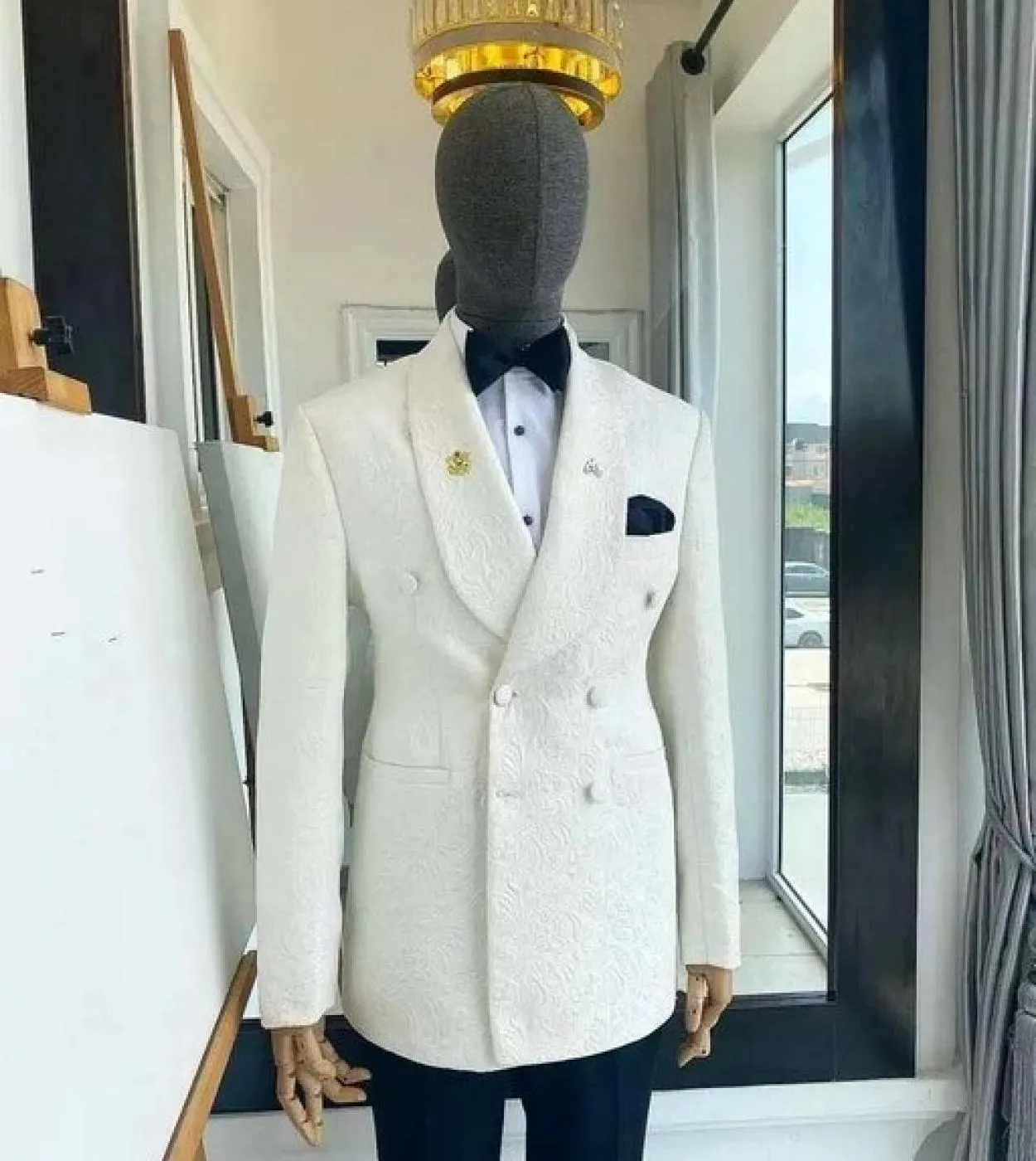 Abiti da uomo jacquard bianco italiano doppio petto scialle bavero matrimonio sposo smoking da ballo giacca da uomo abbigliament
