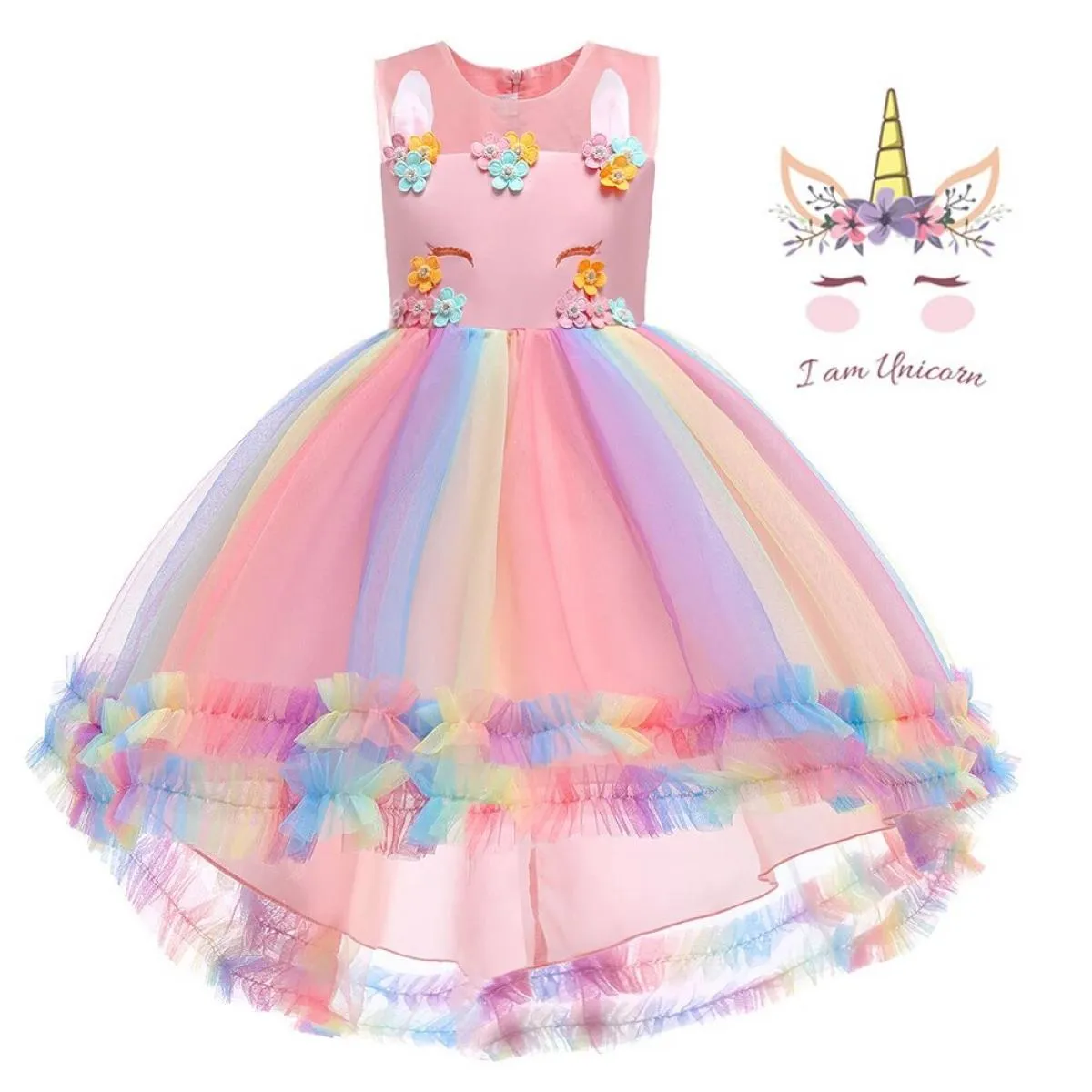 Abito colorato per bambini di Natale Unicorno per bambina Costume per bambini Abiti da festa in cosplay Abiti da principessa di