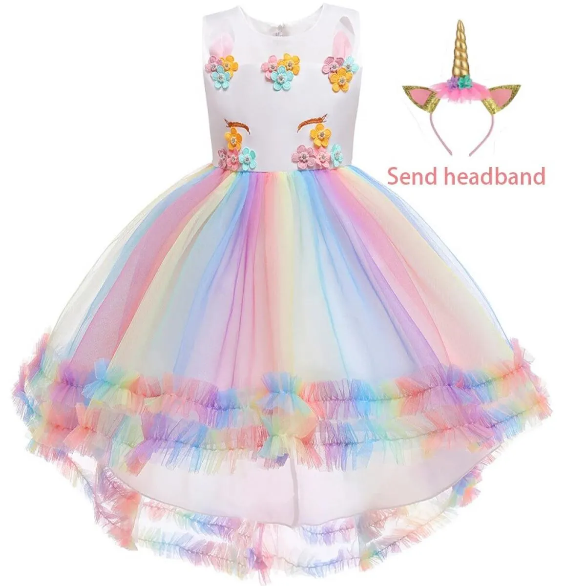 Abito colorato per bambini di Natale Unicorno per bambina Costume per bambini Abiti da festa in cosplay Abiti da principessa di