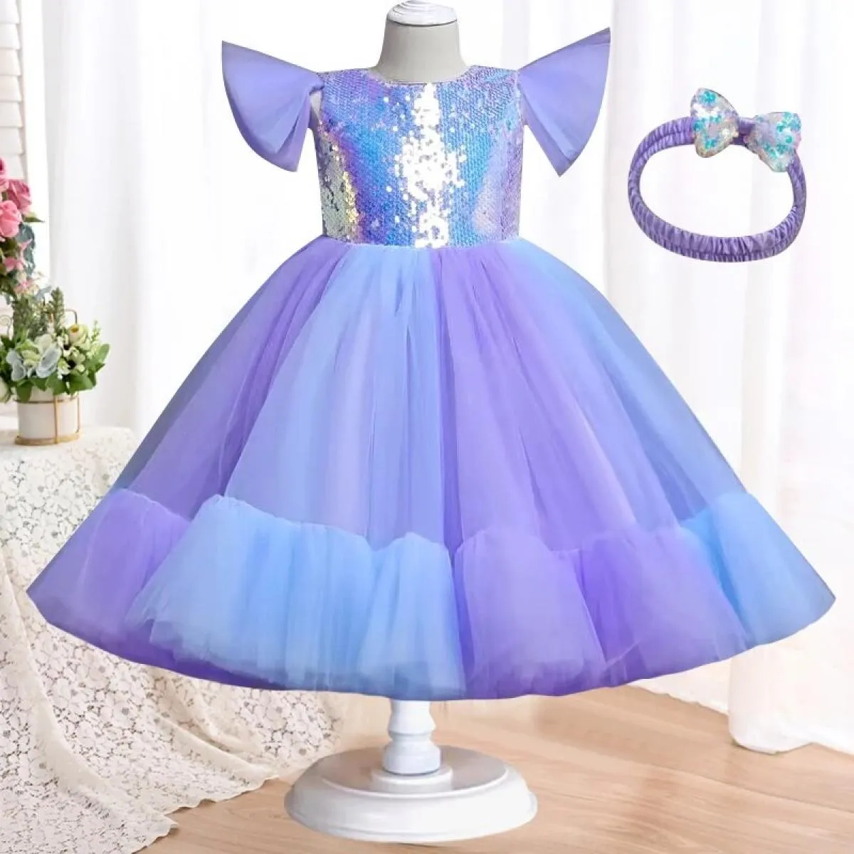 Abito da sposa per bambini con paillettes per ragazze Abiti per ragazze Matrimoni Feste Ragazza per bambini Natale