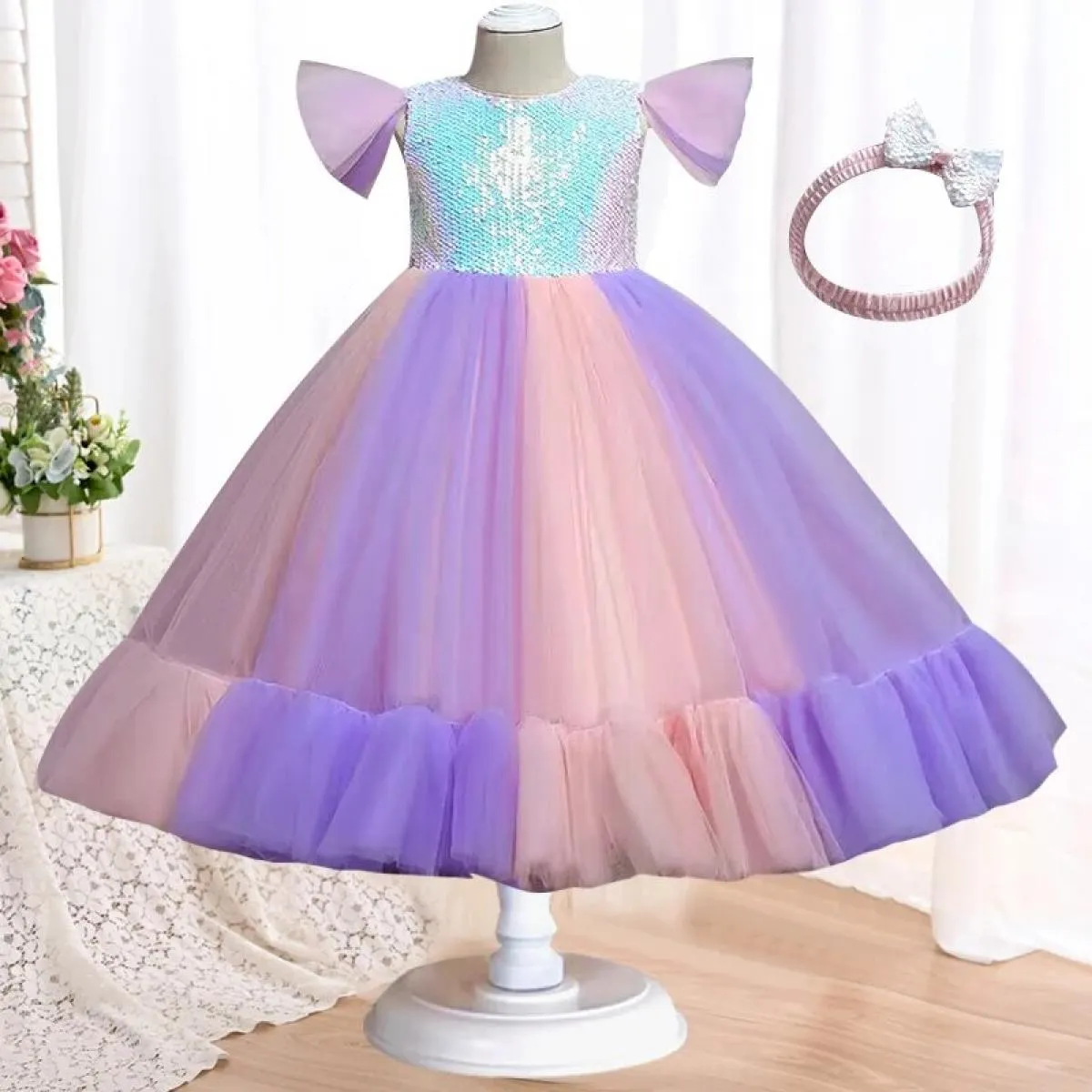 Abito da sposa per bambini con paillettes per ragazze Abiti per ragazze Matrimoni Feste Ragazza per bambini Natale