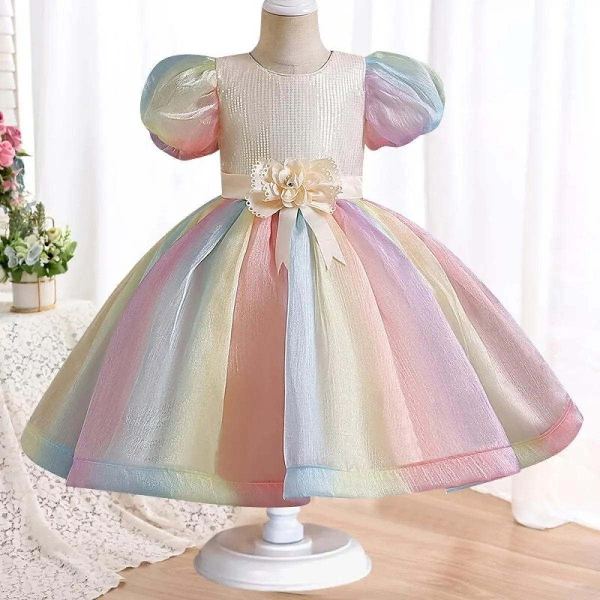 Abito da sposa per bambini con paillettes per ragazze Abiti per ragazze Matrimoni Feste Ragazza per bambini Natale