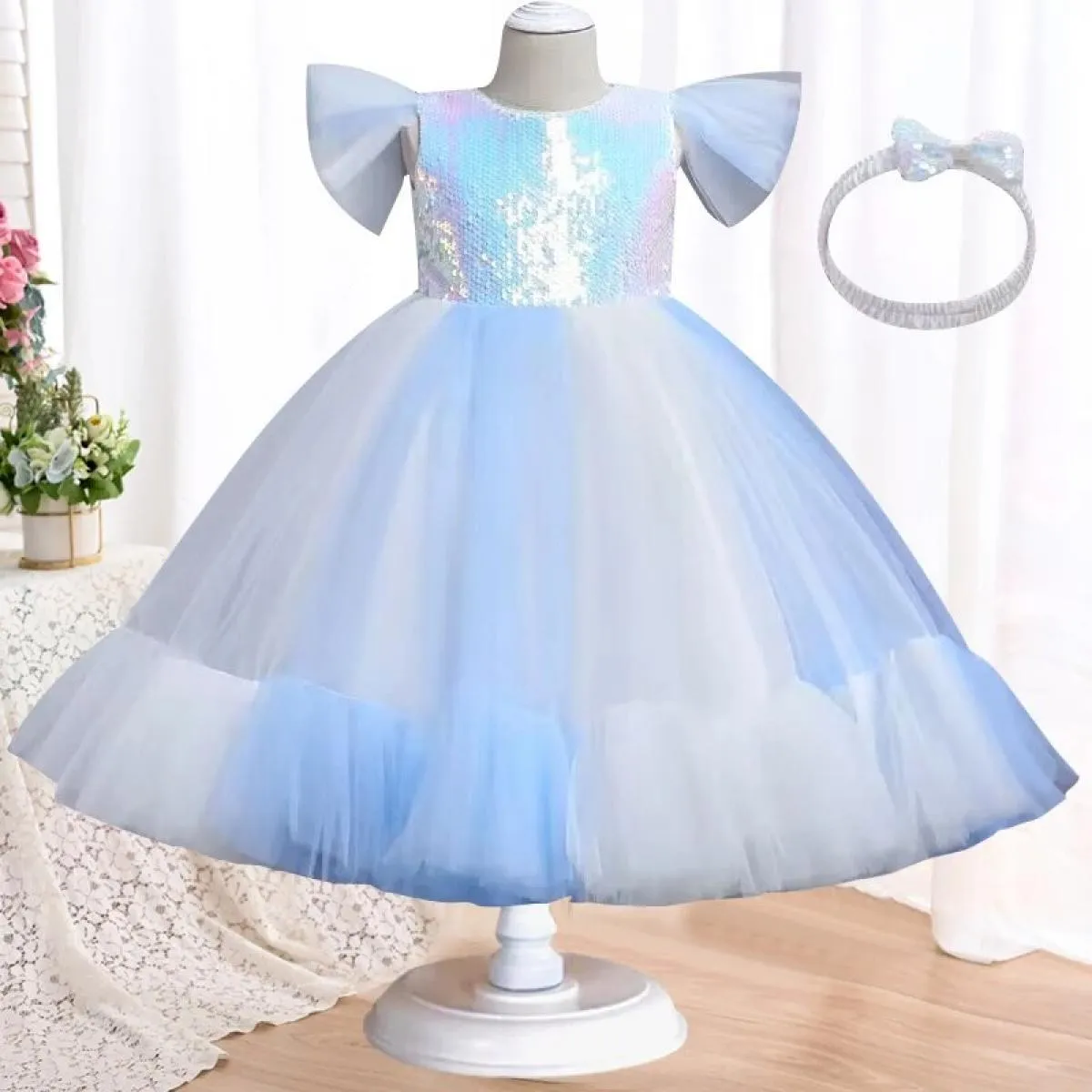 Abito da sposa per bambini con paillettes per ragazze Abiti per ragazze Matrimoni Feste Ragazza per bambini Natale