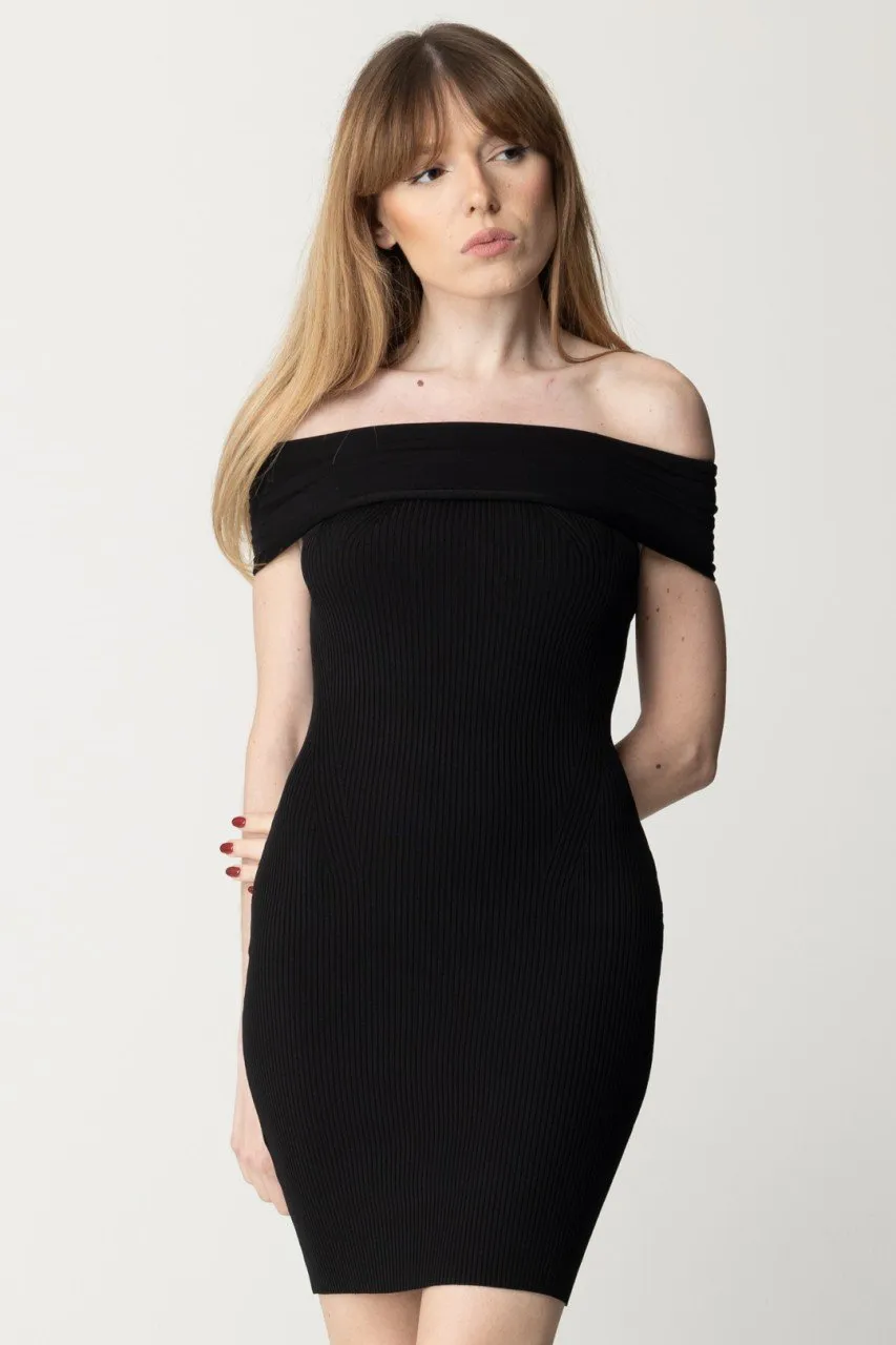 Abito in maglia a costine off-shoulder NERO LIMOUSINE