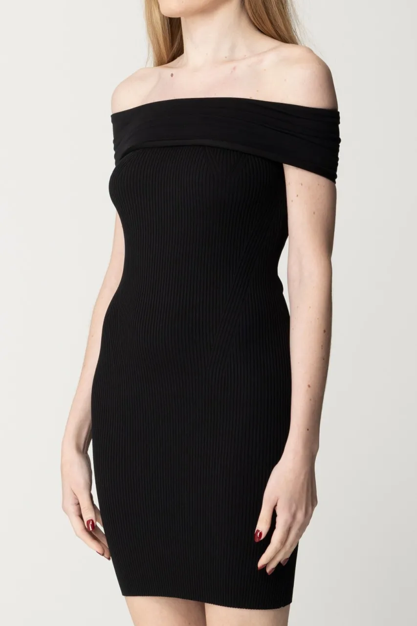 Abito in maglia a costine off-shoulder NERO LIMOUSINE