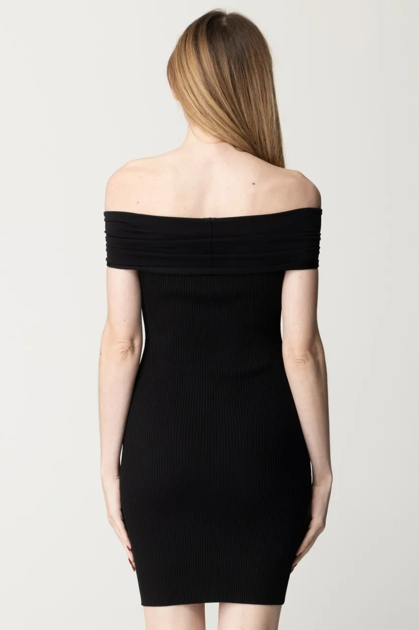 Abito in maglia a costine off-shoulder NERO LIMOUSINE