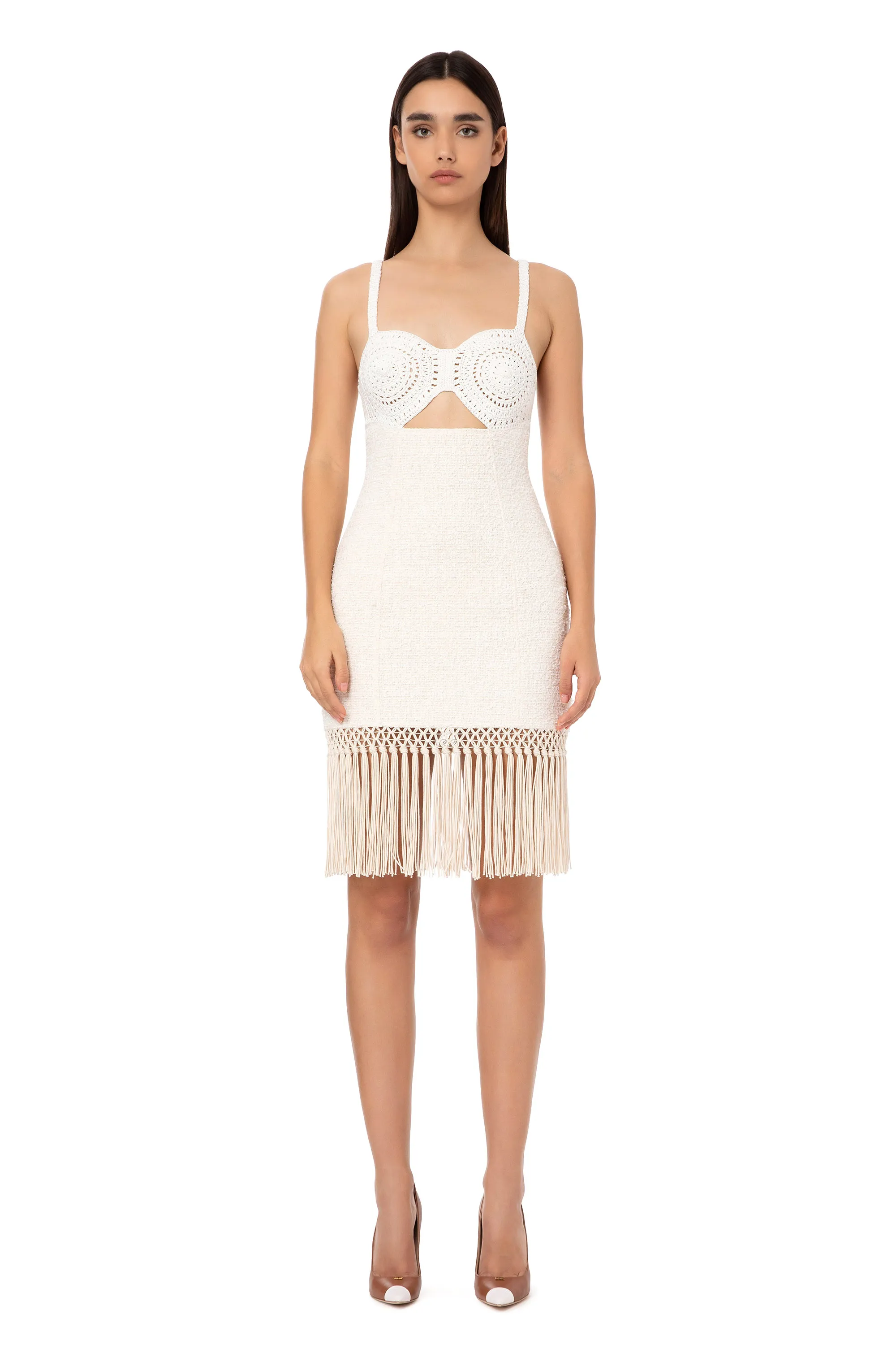 Abito midi crochet con frange