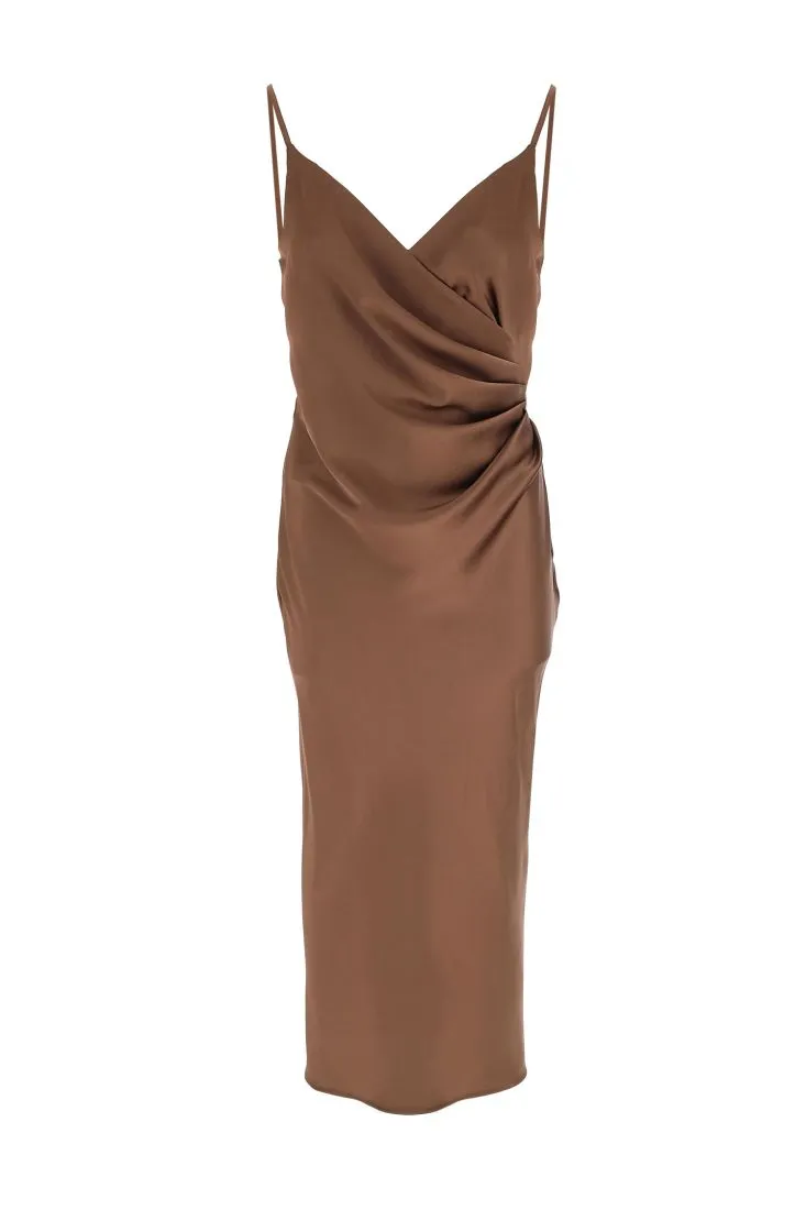Abito midi effetto satin con arricciatura laterale