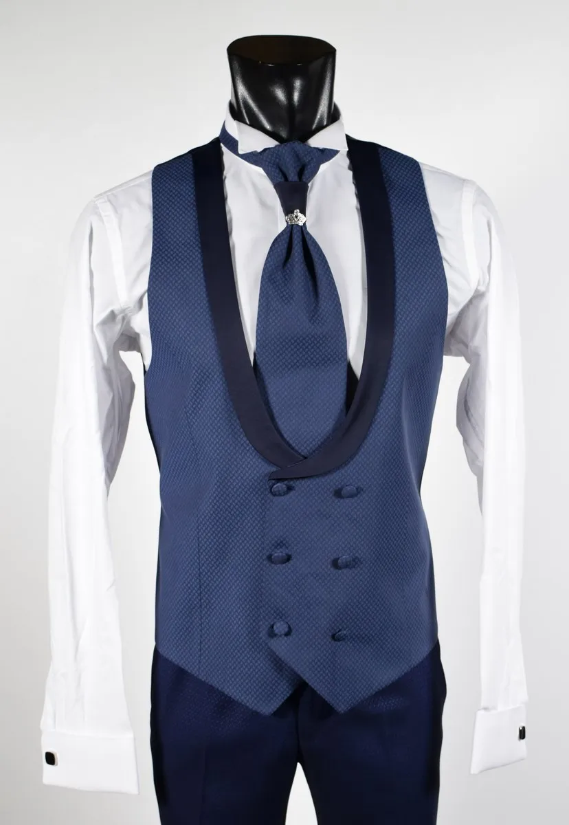 Abito musani cerimonia bluette slim fit con petto a lancia