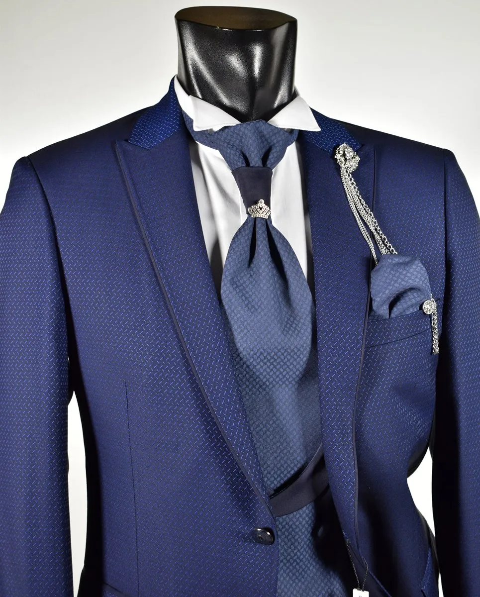 Abito musani cerimonia bluette slim fit con petto a lancia