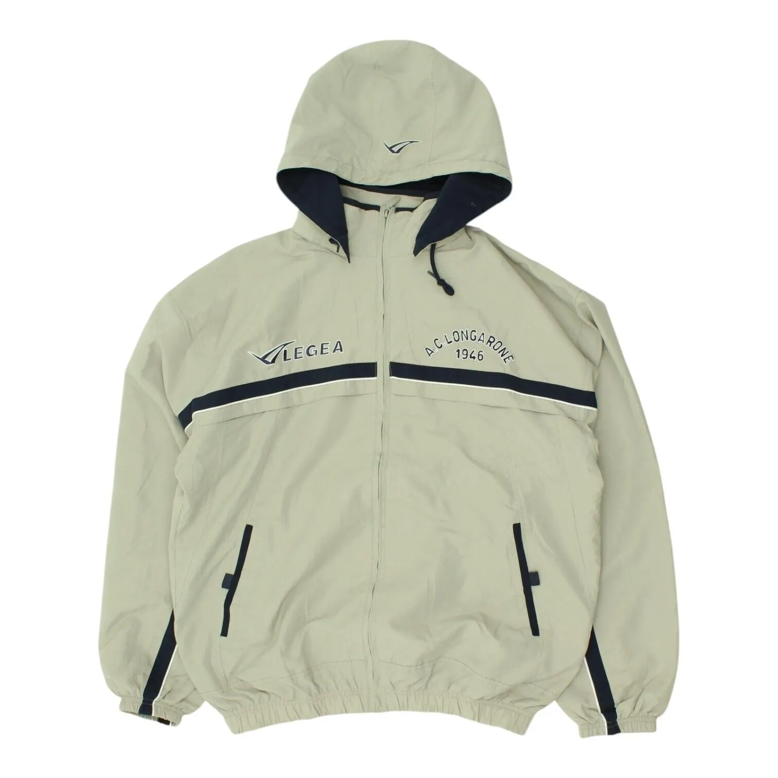 AC Longarone Mens Beige Hooded Legea Rain Jacket | Vintage Tracksuit Top Sports