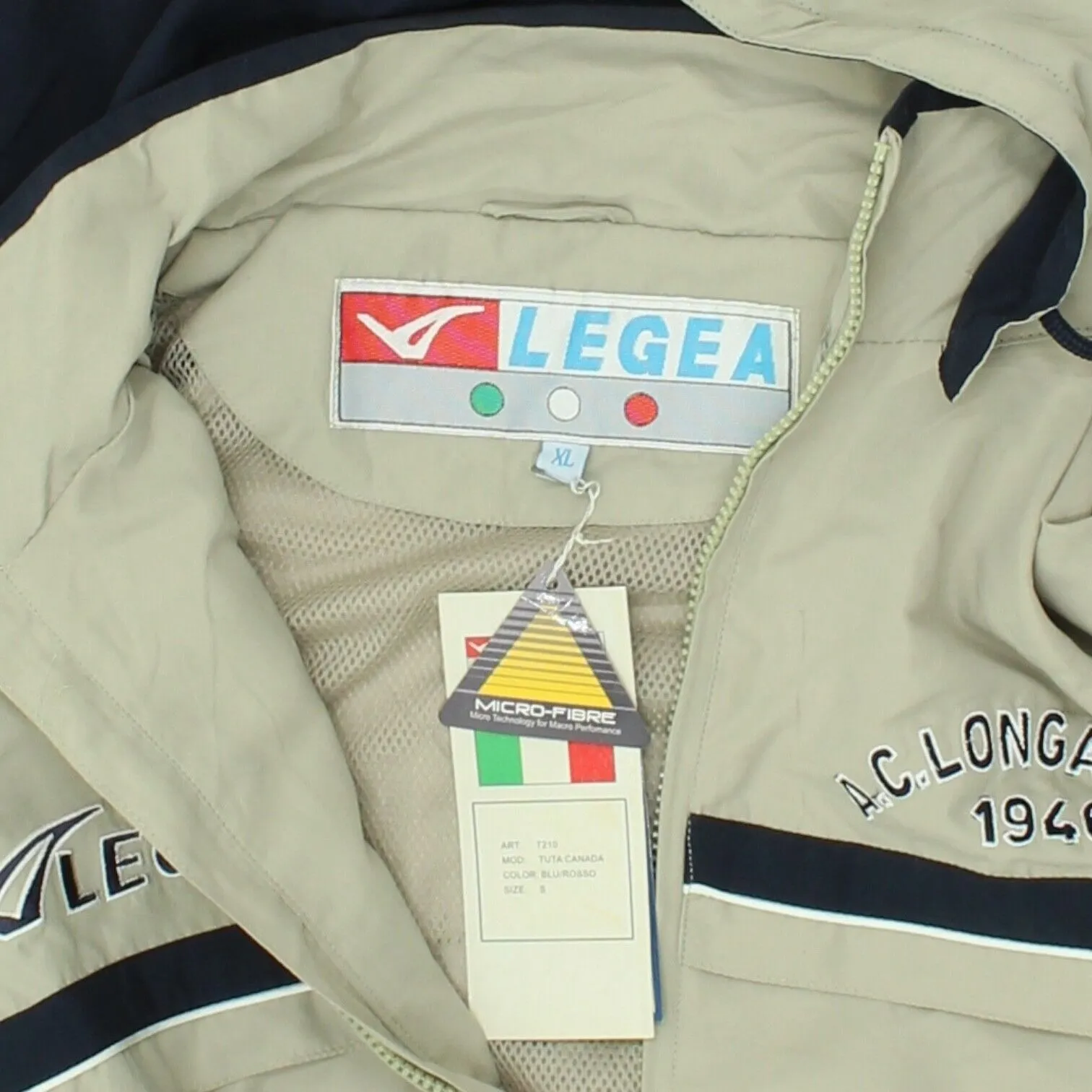 AC Longarone Mens Beige Hooded Legea Rain Jacket | Vintage Tracksuit Top Sports