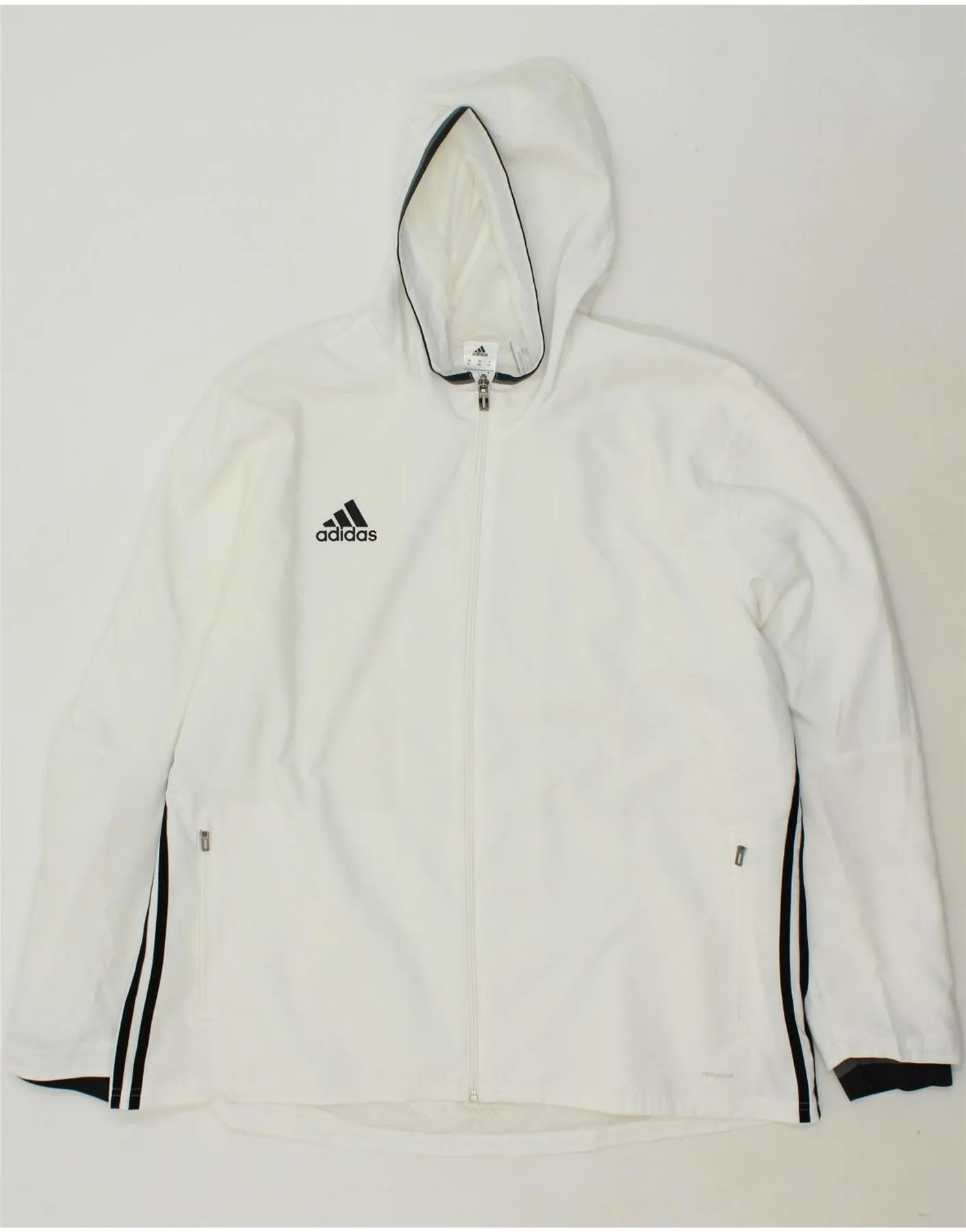 ADIDAS Mens Hooded Windbreaker Jacket UK 44 2XL White Polyester