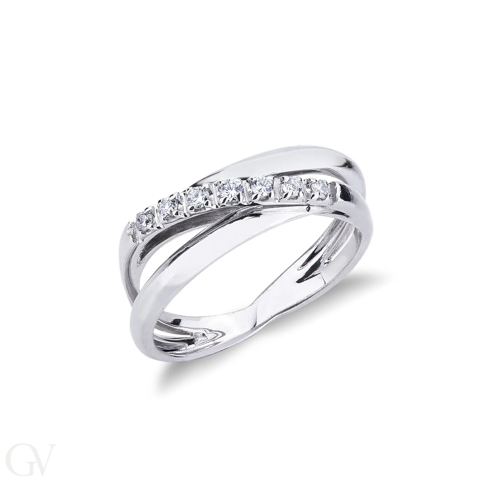 Anello modello incrociato in Oro Bianco 18k con Diamanti.