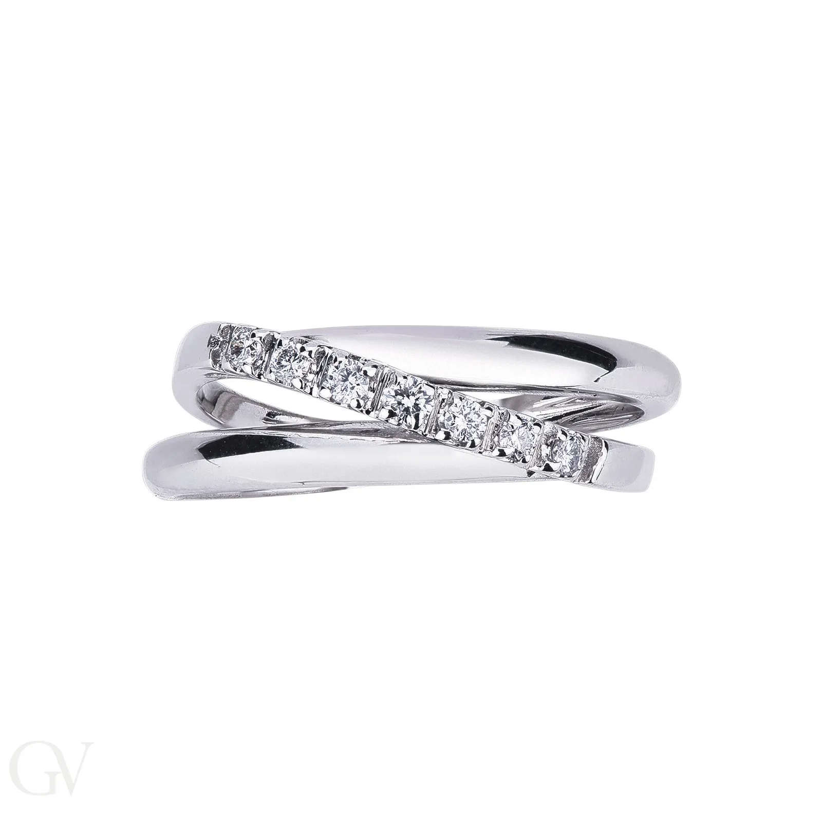 Anello modello incrociato in Oro Bianco 18k con Diamanti.