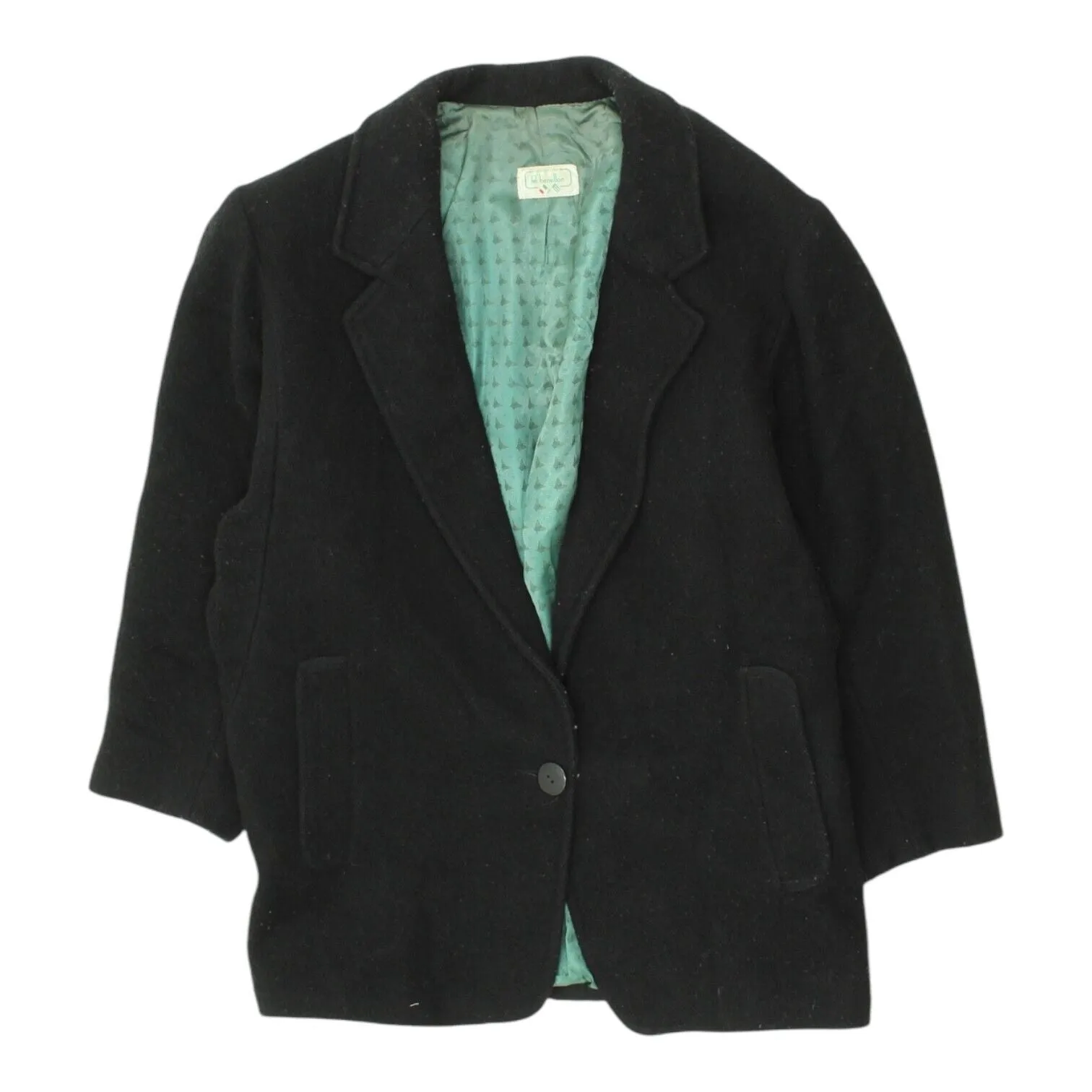 Benetton Womens Black 1 Button Wool Blazer Jacket | Vintage Designer Formal VTG
