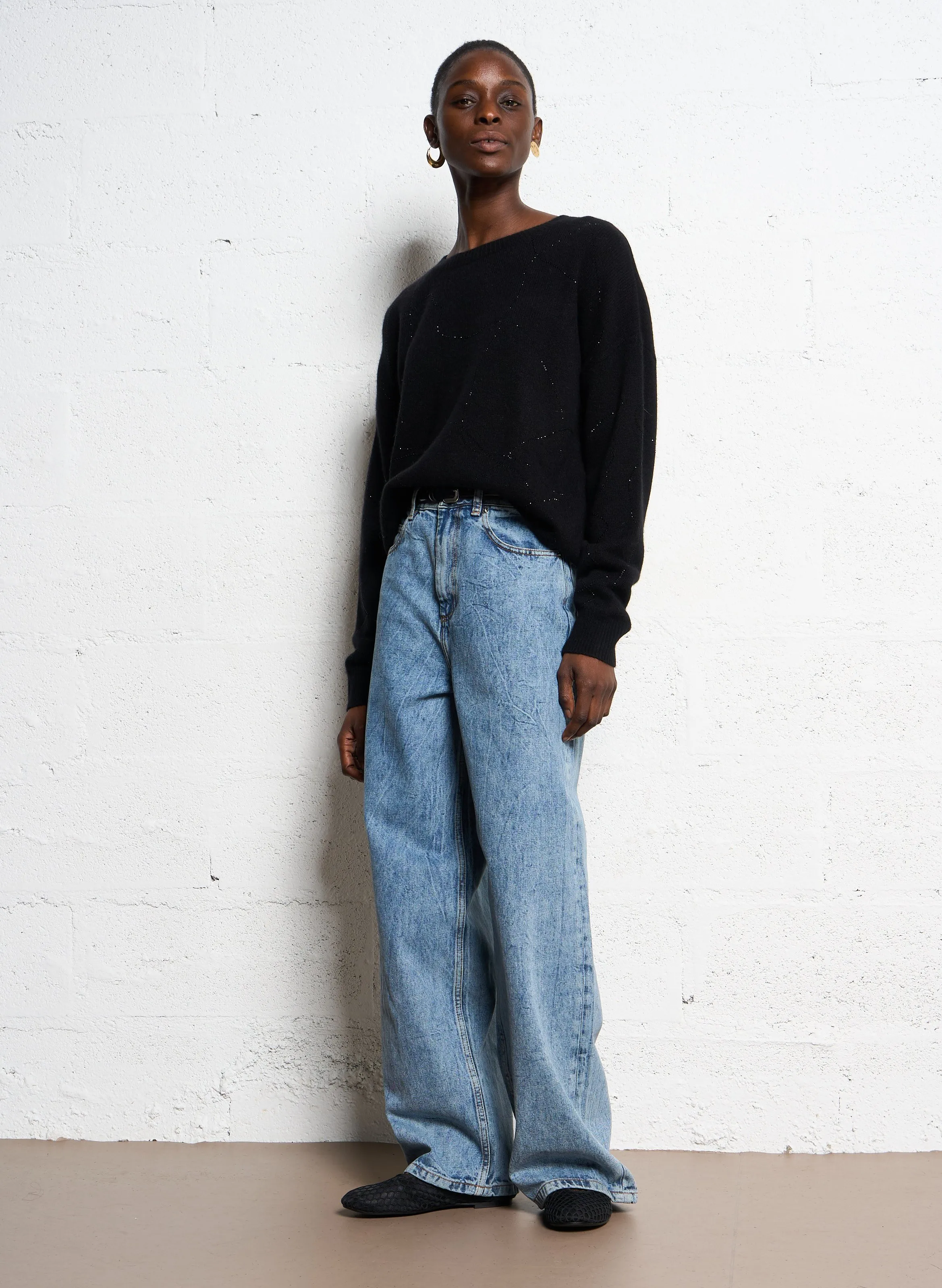  BERENICE   ISTANBUL - Jeans larghi a vita alta in cotone | Blu