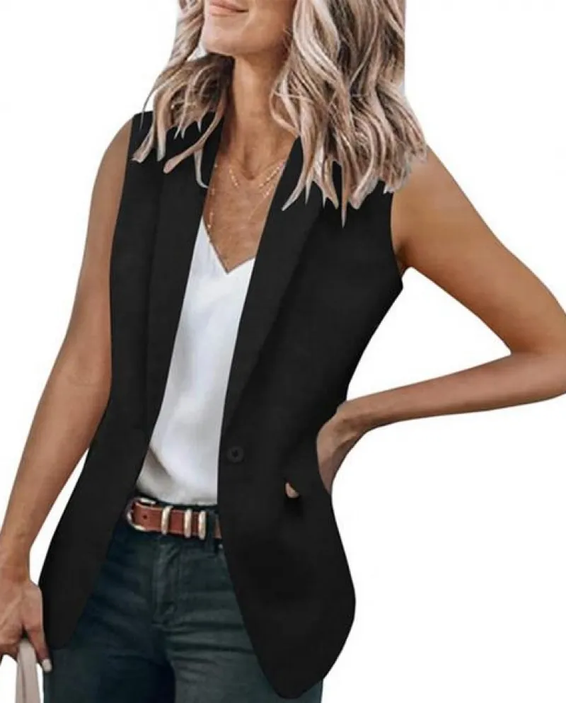 Blazer da donna Gilet tinta unita temperamento sciolto Cardigan traspirante senza maniche a bottone singolo formale da ufficio L