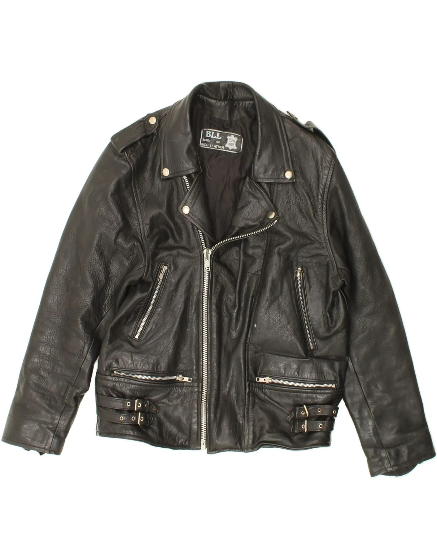 BLL Mens Vintage Leather Jacket UK 42 XL Black Leather 80s