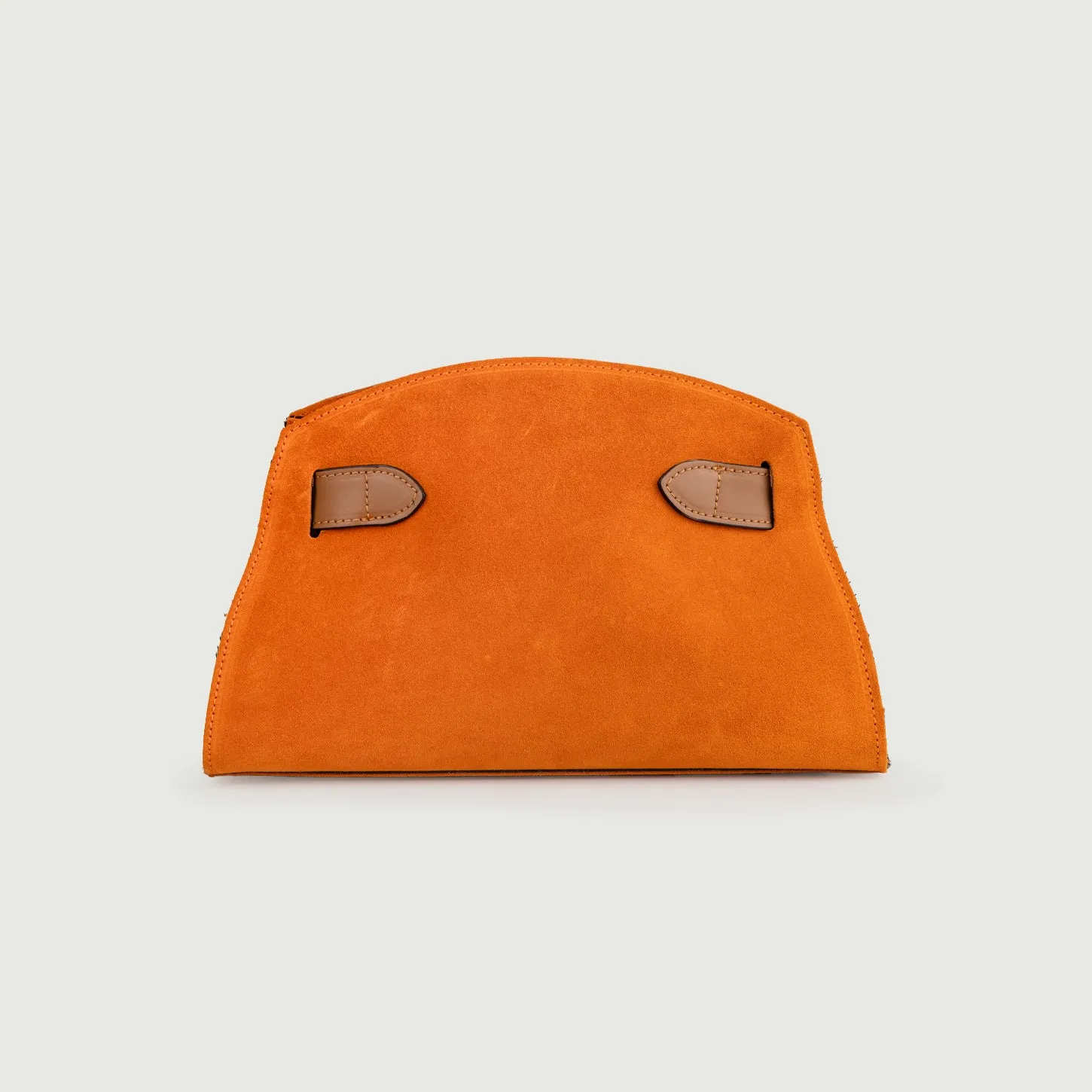 BORSA A TRACOLLA IN CAMOSCIO ARANCIONE CON INSERTI IN PELLE CUOIO SOPH