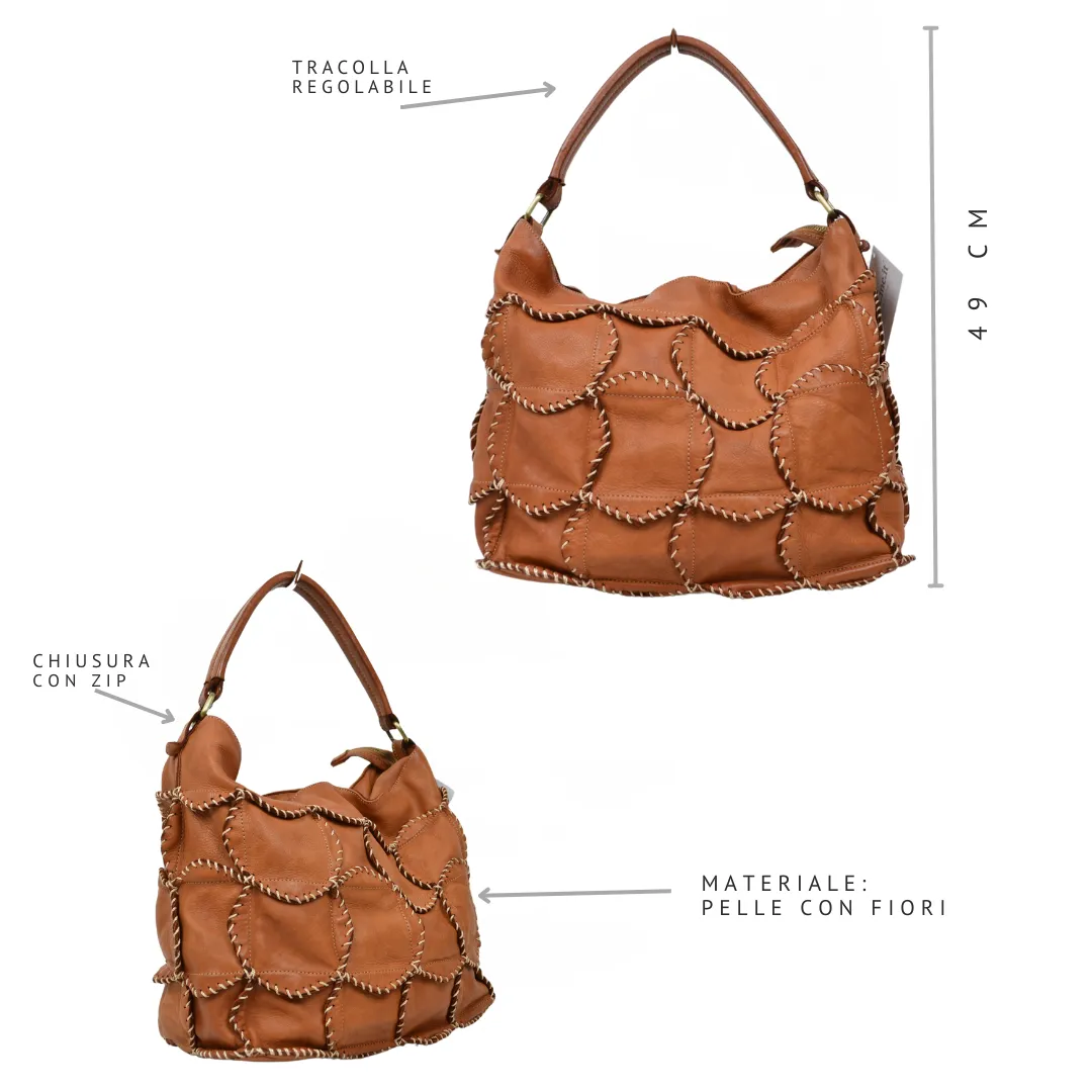 Borsa Donna con Fiori di Pelle Cuoio Made in Italy