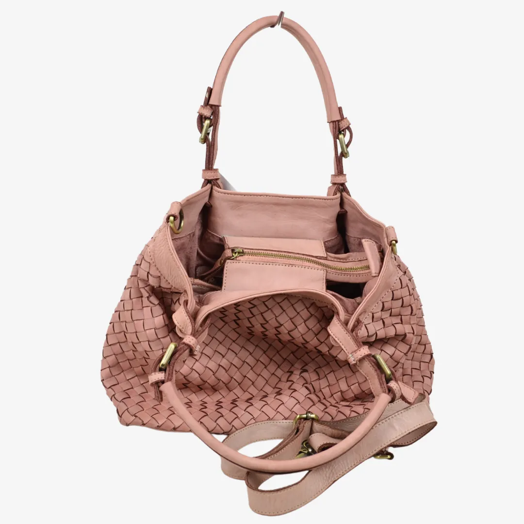 Borsa Intrecciata in Vera Pelle Nappa Cipria Intrecciata con Tracolla