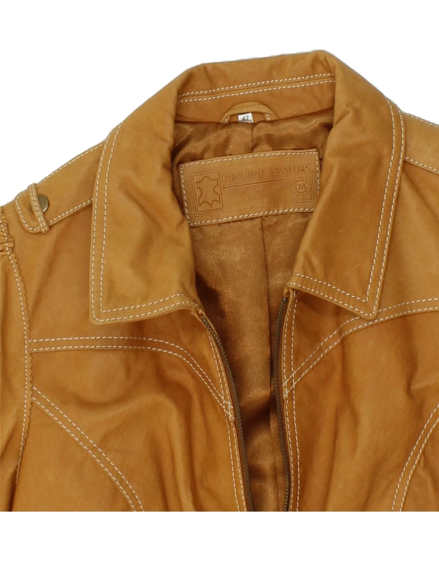 C&A Womens Leather Jacket IT 42 Medium Brown Leather