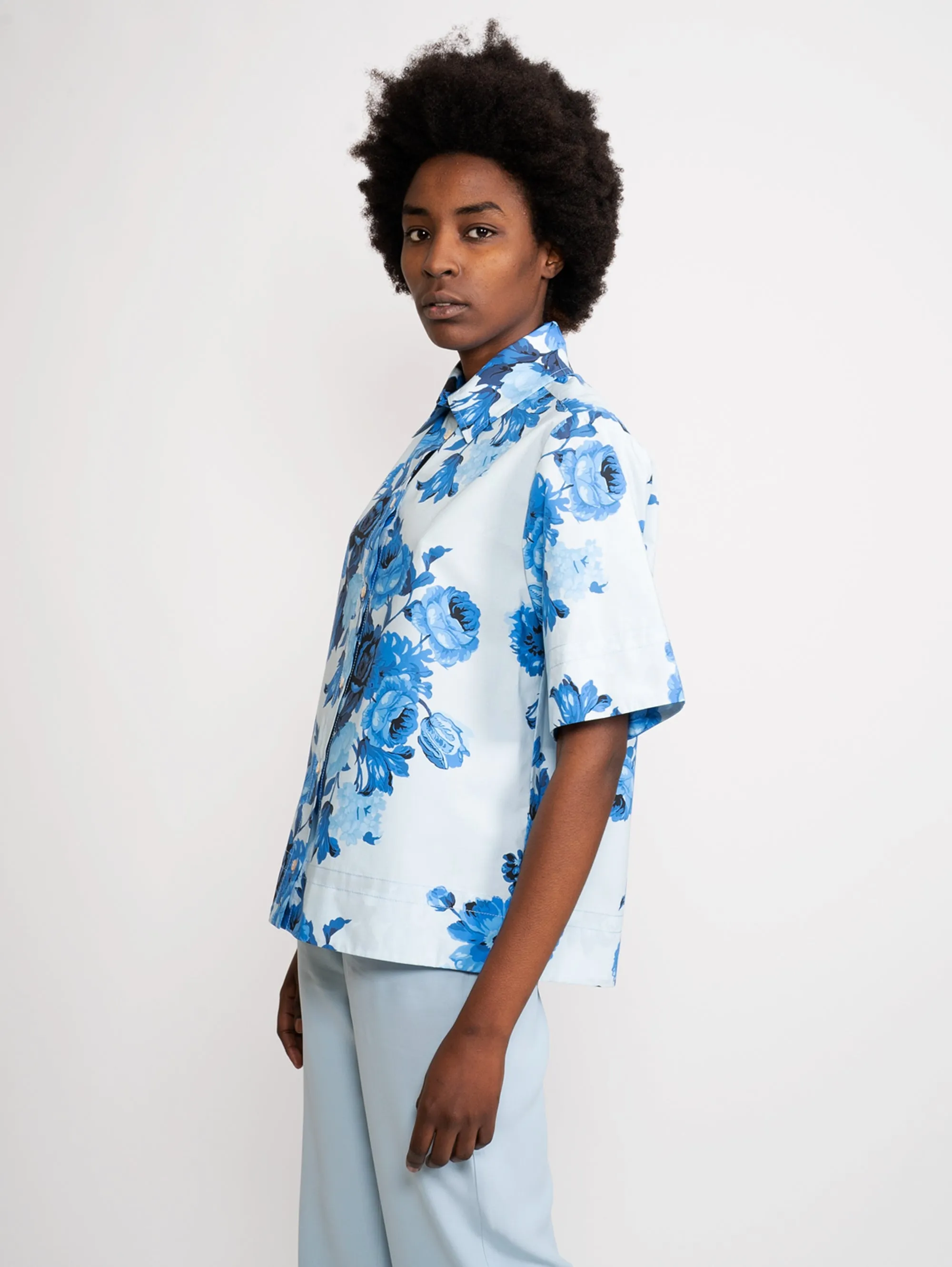 Camicia a Fiori Blu/Bianco
