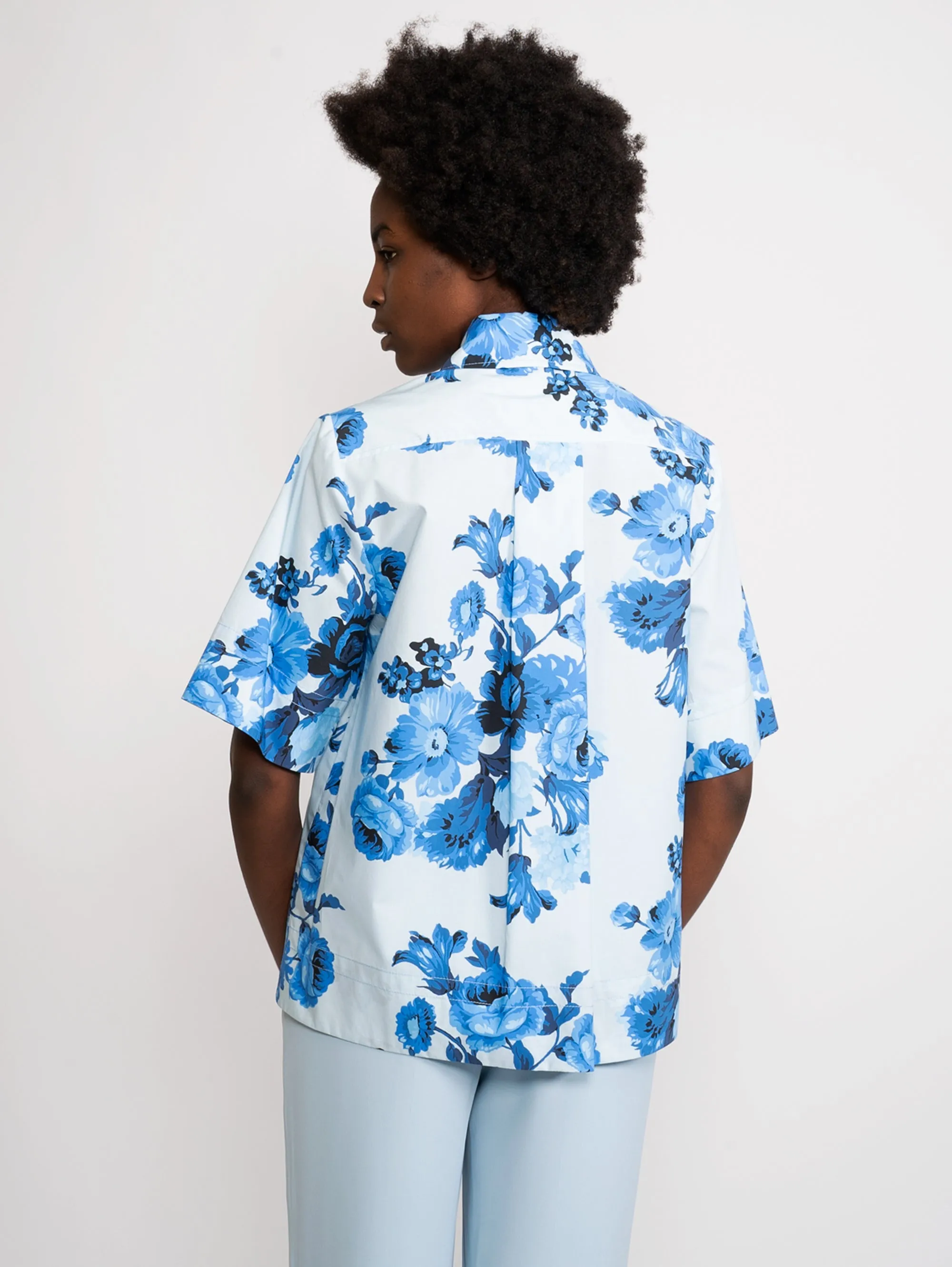 Camicia a Fiori Blu/Bianco