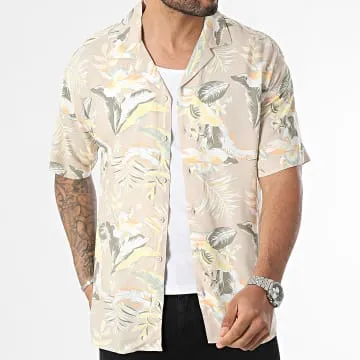 Camicia a maniche corte floreale beige