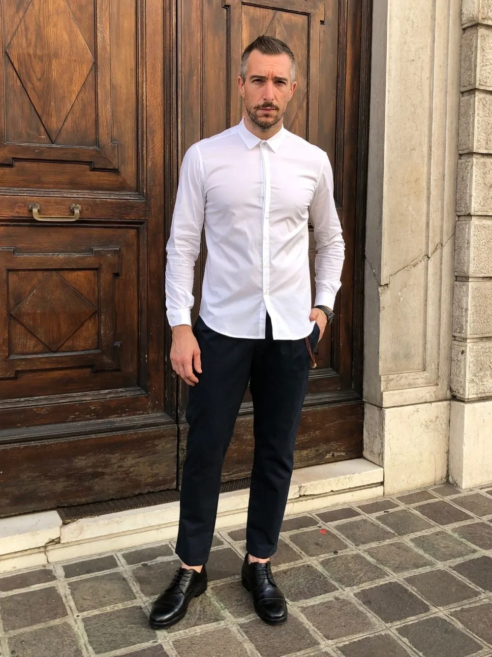 Camicia colletto bottone argento officina36