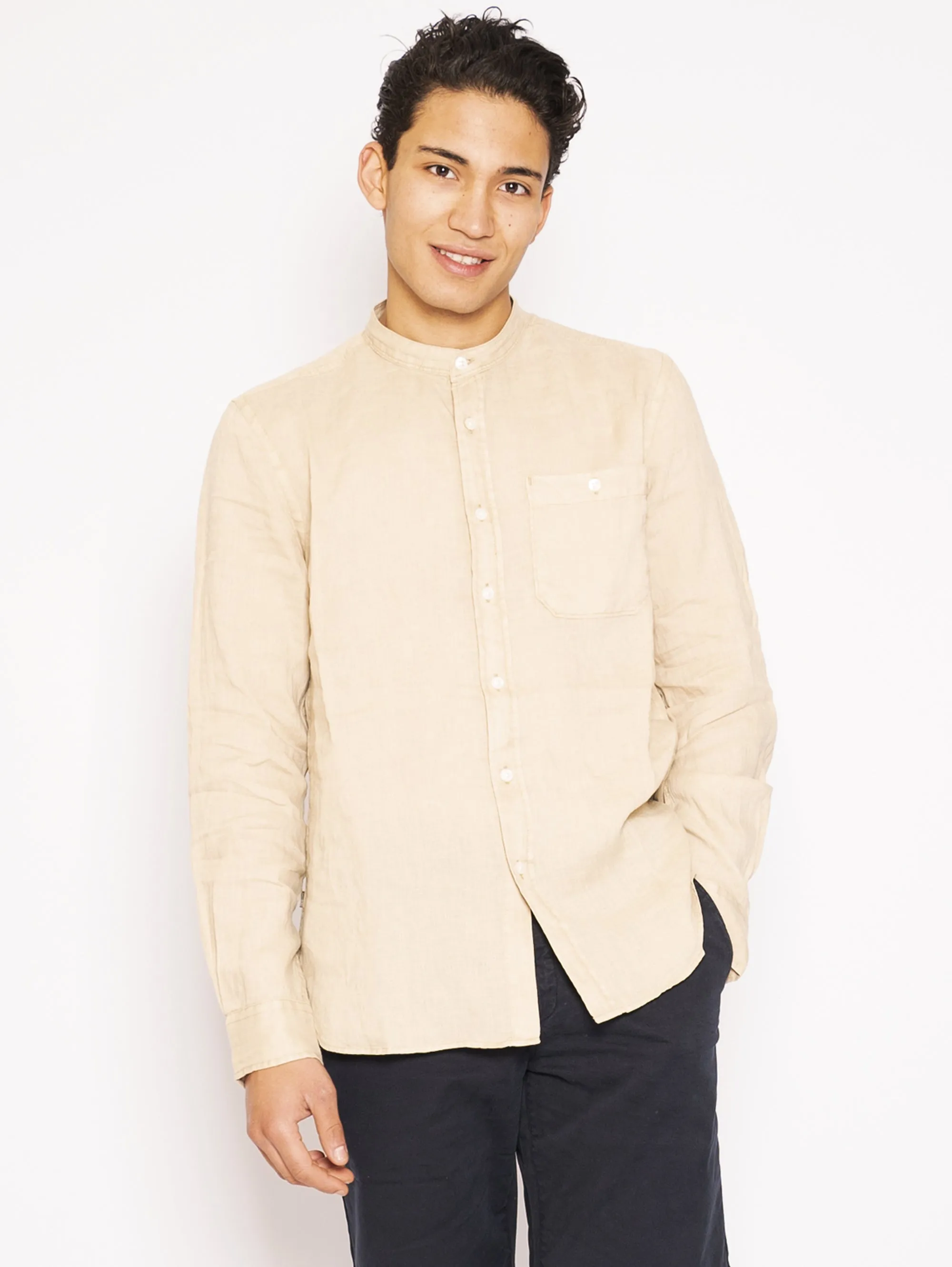 Camicia Coreana in Lino Beige