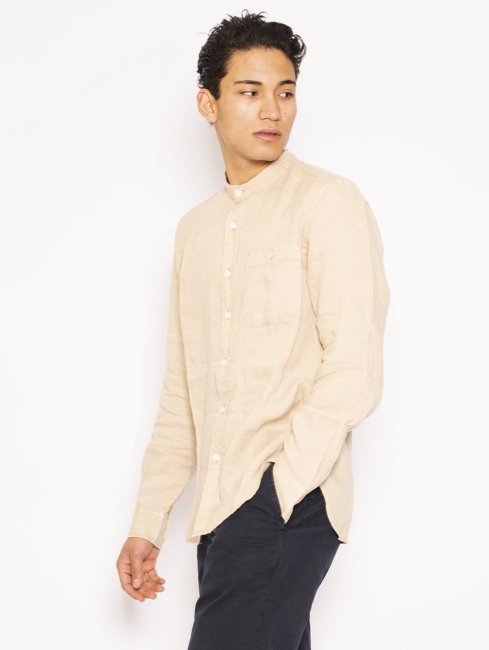 Camicia Coreana in Lino Beige