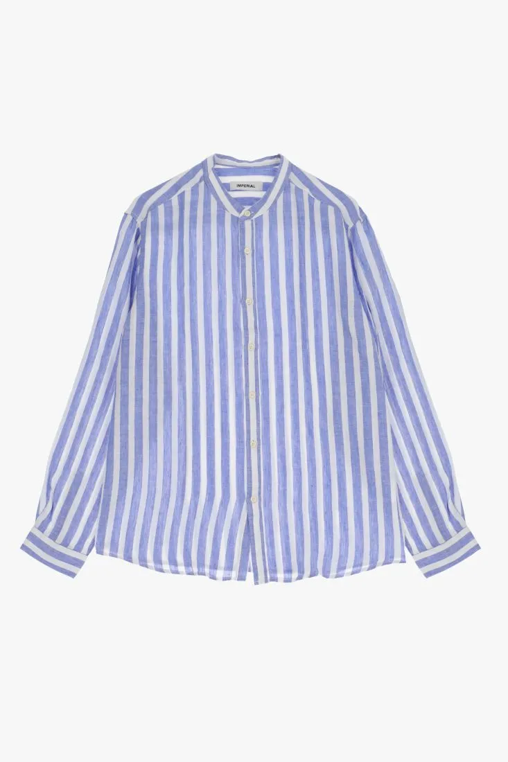 Camicia coreana in lino rigato