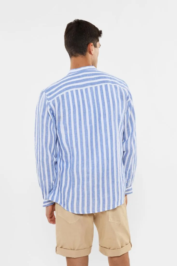 Camicia coreana in lino rigato