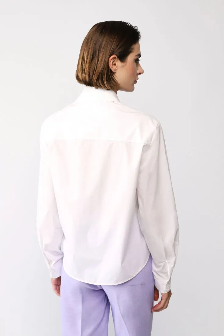 Camicia cropped con colletto classico e applicazioni strass