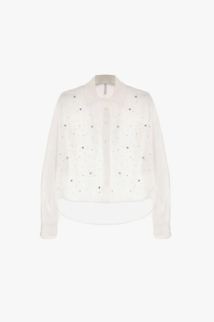 Camicia cropped con colletto classico e applicazioni strass