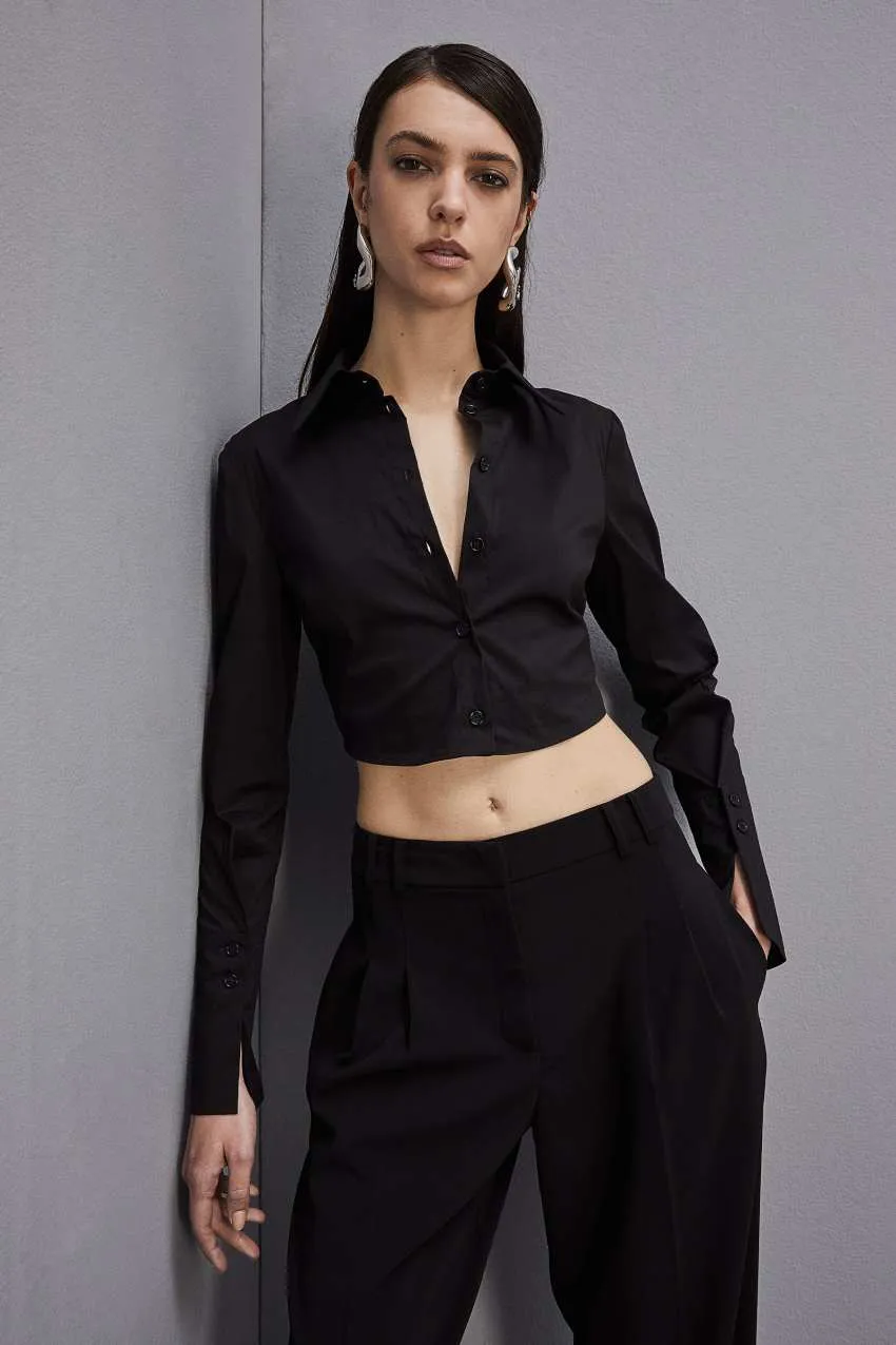 Camicia cropped slim fit in cotone     
