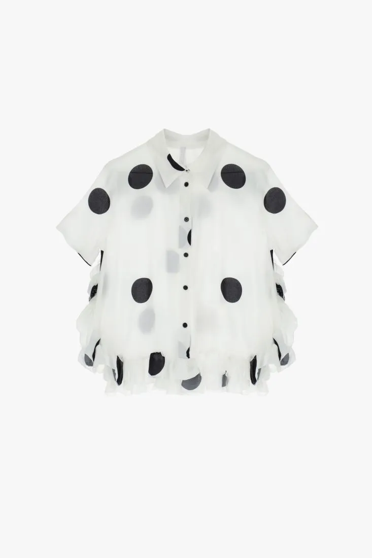 Camicia fantasia a pois con ruches