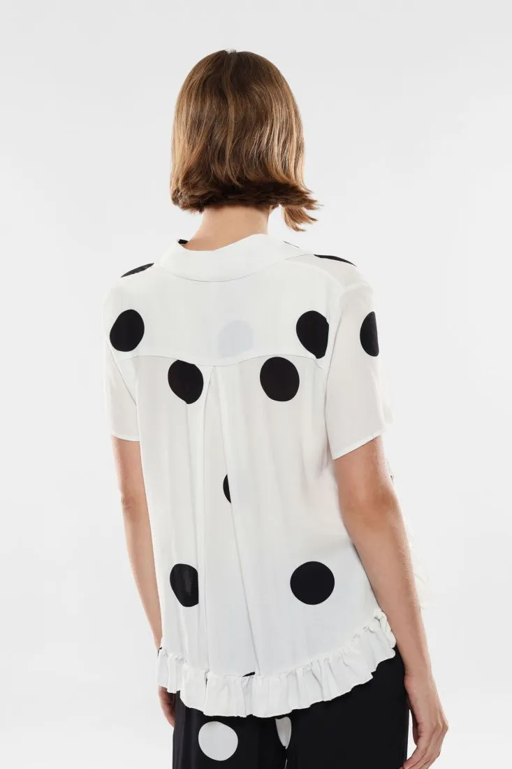 Camicia fantasia a pois con ruches