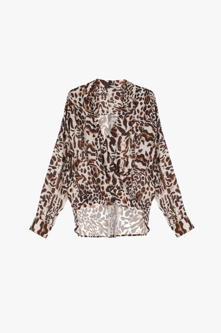 Camicia fantasia animalier con scollo a incrocio