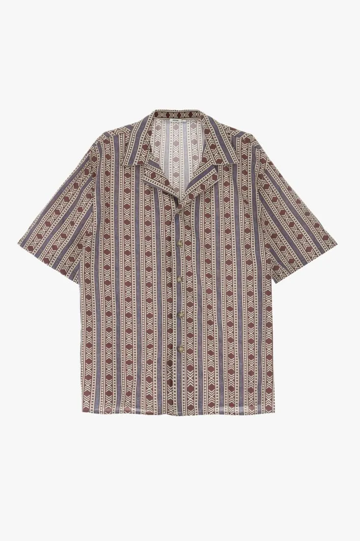 Camicia fantasia geometrica in puro cotone con maniche corte