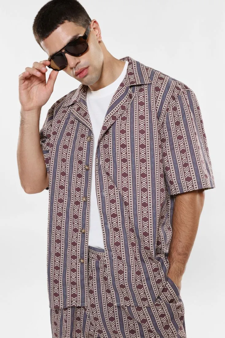 Camicia fantasia geometrica in puro cotone con maniche corte