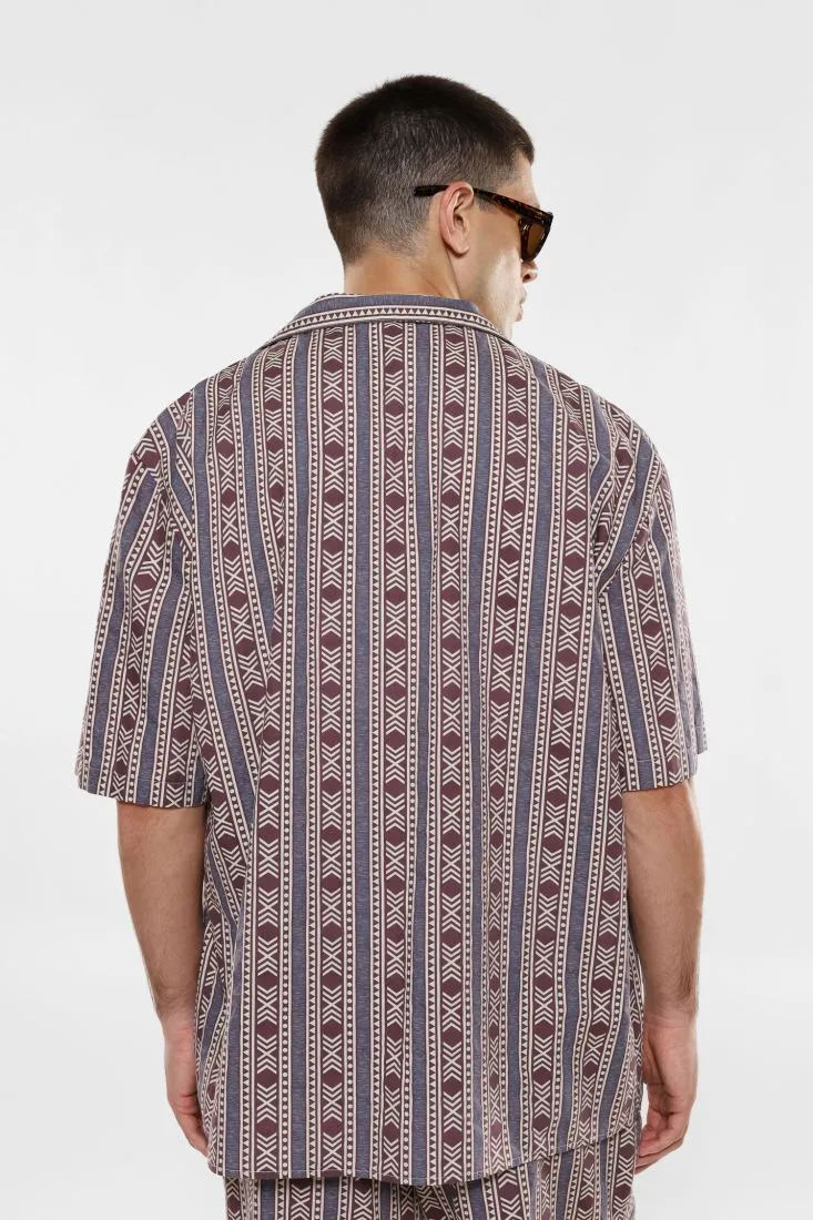 Camicia fantasia geometrica in puro cotone con maniche corte