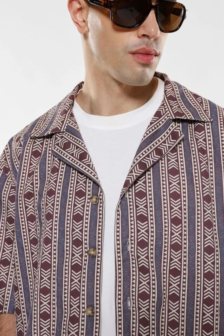 Camicia fantasia geometrica in puro cotone con maniche corte