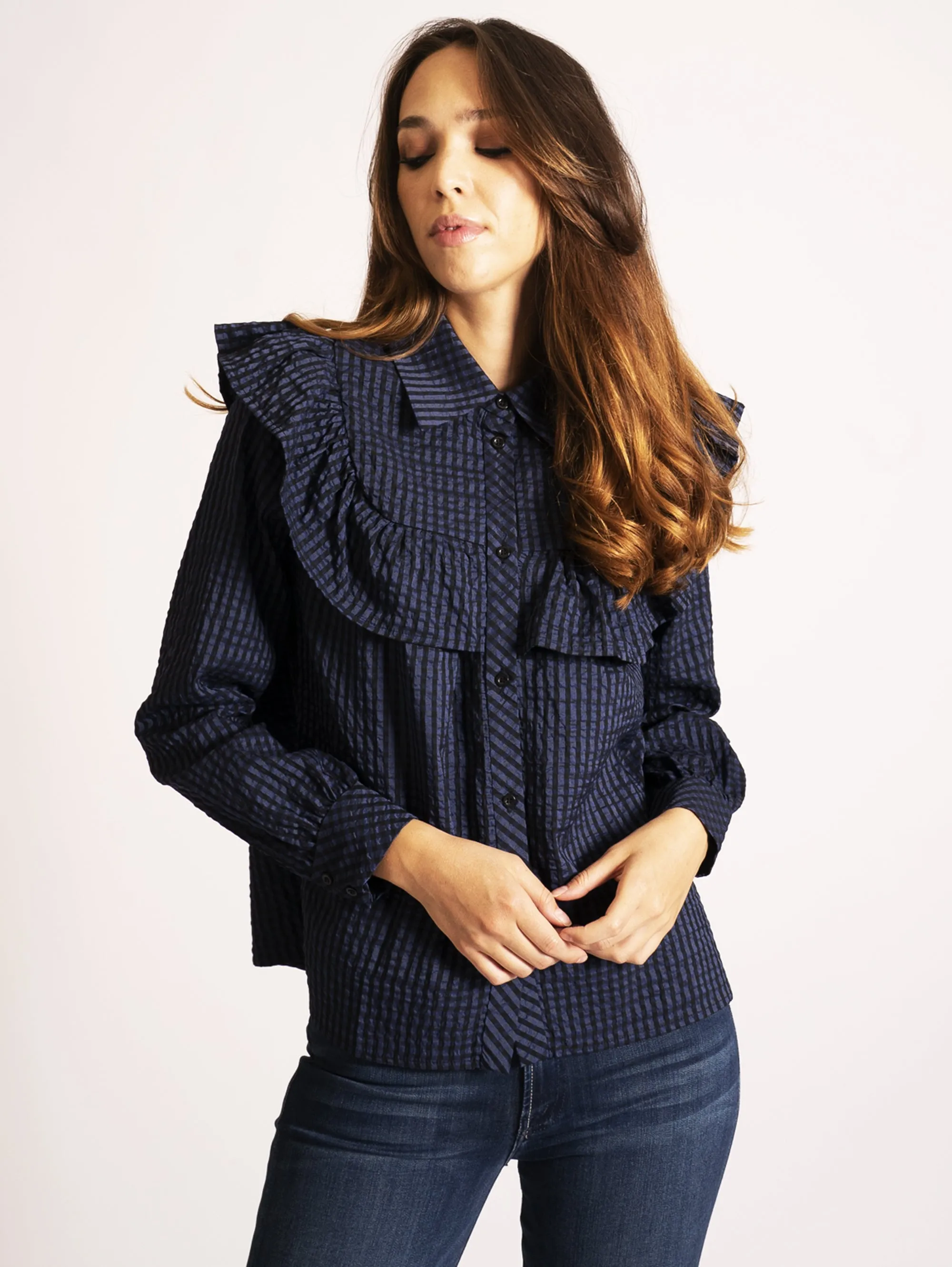 Camicia in Seersucker Blu