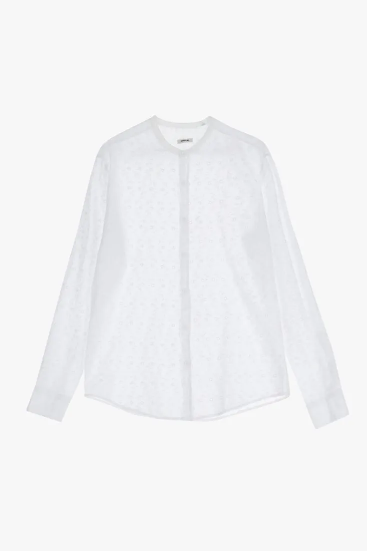 Camicia ricamata in puro cotone con colletto alla coreana