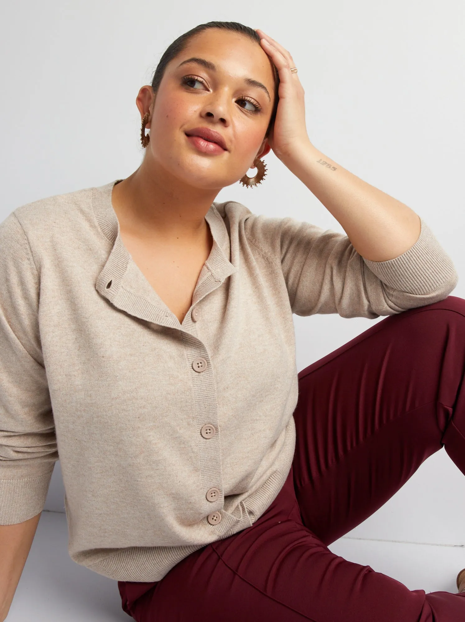 Cardigan in maglia fine - BEIGE